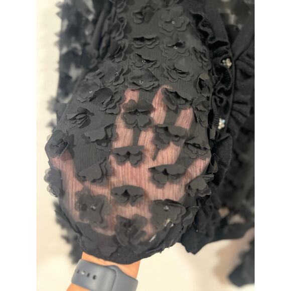 Zara Womens Sheer 3D Floral Cardigan Small Business Casual Semi Formal - Picture 5 of 8